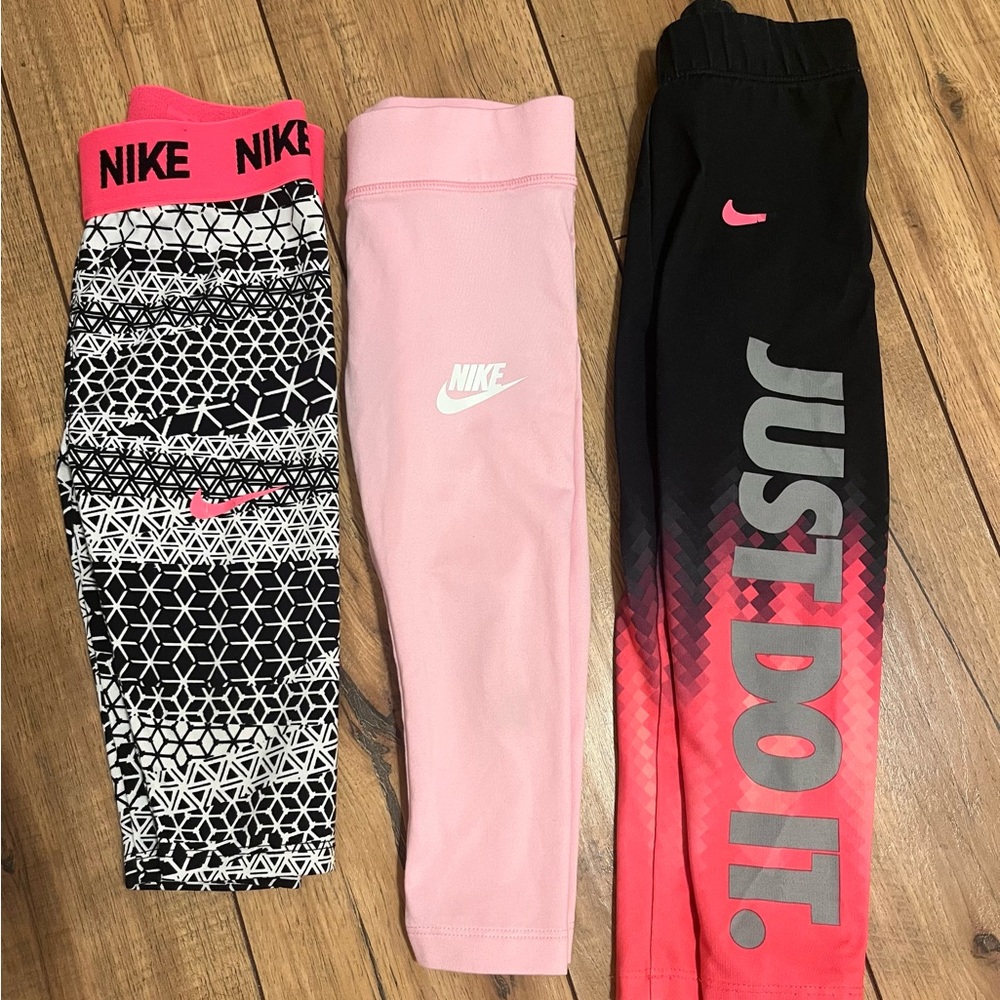 Nike Toddler Girls Pink and Black Leggings Set of 3